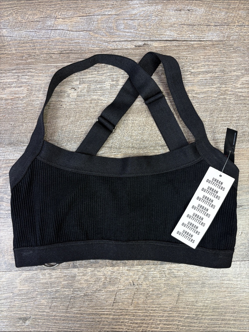 Urban Outfitters Black Ribbed Strappy Sports Bra NWT Size M/L